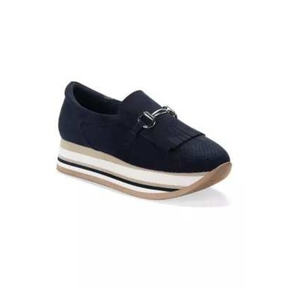 Crown & Ivy Navy Blue Platform Bosco Sneakers Loafers Tassel Striped Sole Sz 8.5 - Picture 12 of 12